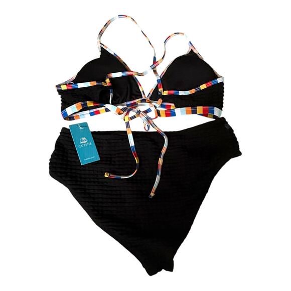 NEW Cupshe SWIMSUIT Women's MED Black Waffle Knit Bikini Bralette & Bottoms Set - Picture 4 of 13